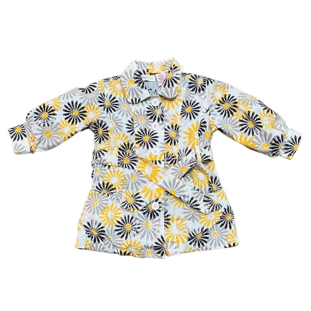 Amy Coe Toddler Jacket 24 Mo. Yellow Black Daisy Cotton Tie No Hood